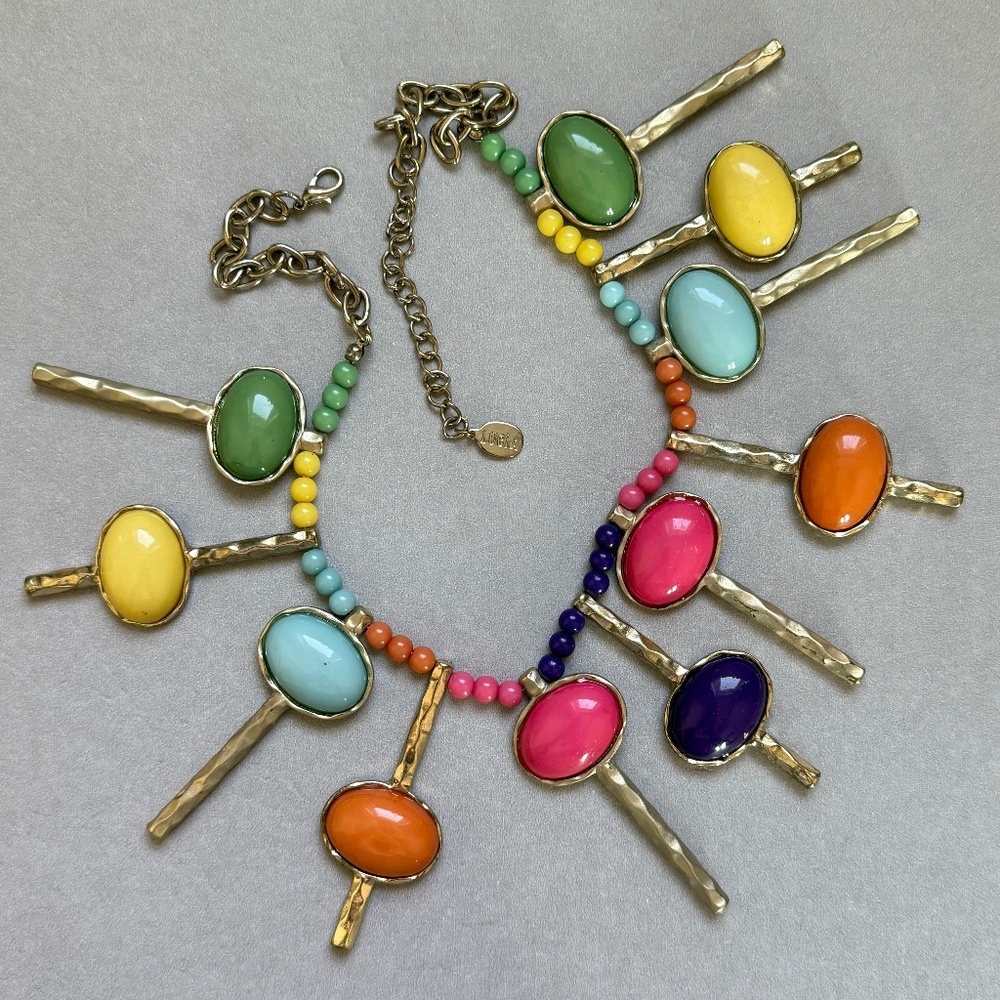 LUCIA Necklace Festive 1990s Colorful Beaded Cabochon Bohemian Tribal Vintage